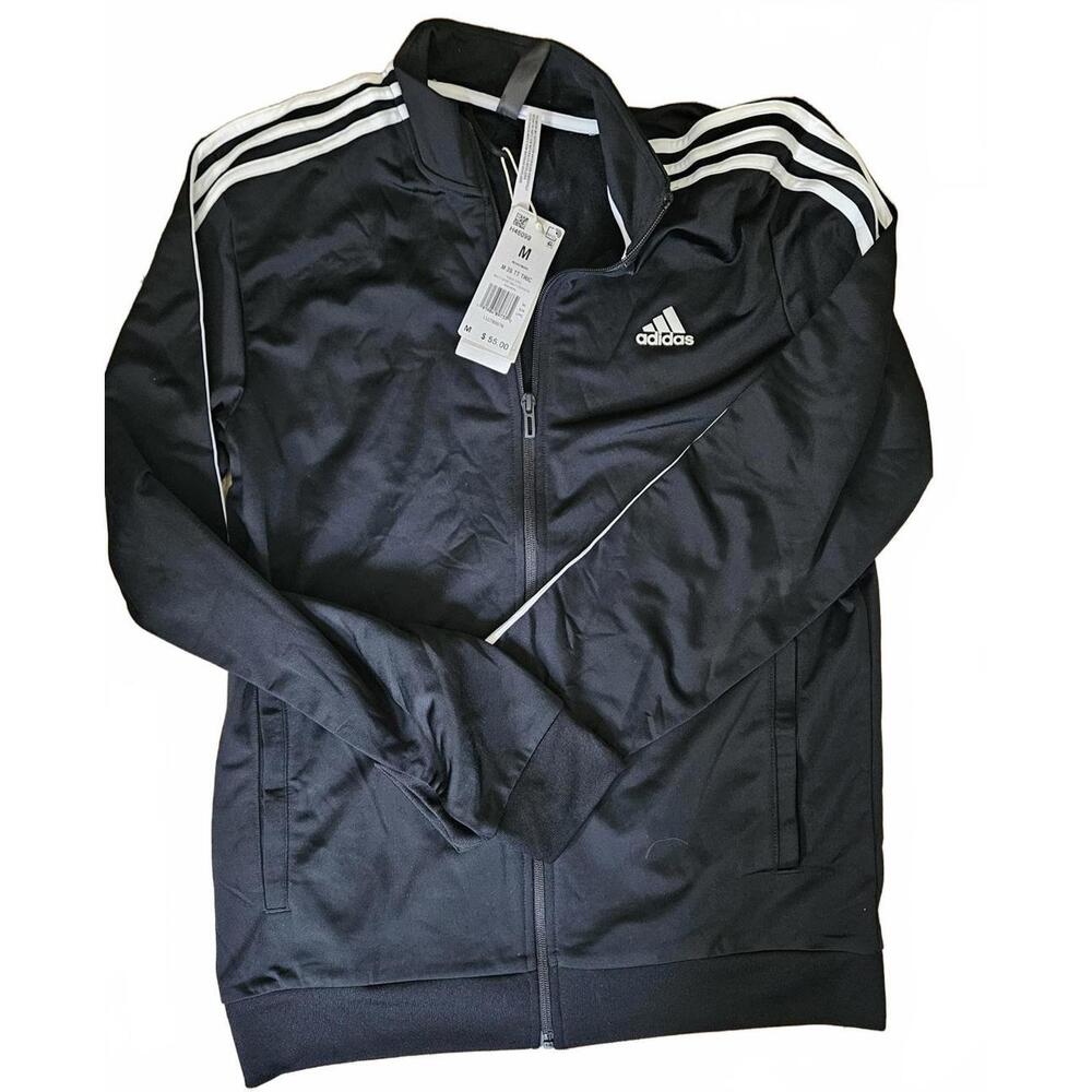 Adidas Men's Track Jacket Black White 3-Stripe Full Zip Size Medium NWT $55
